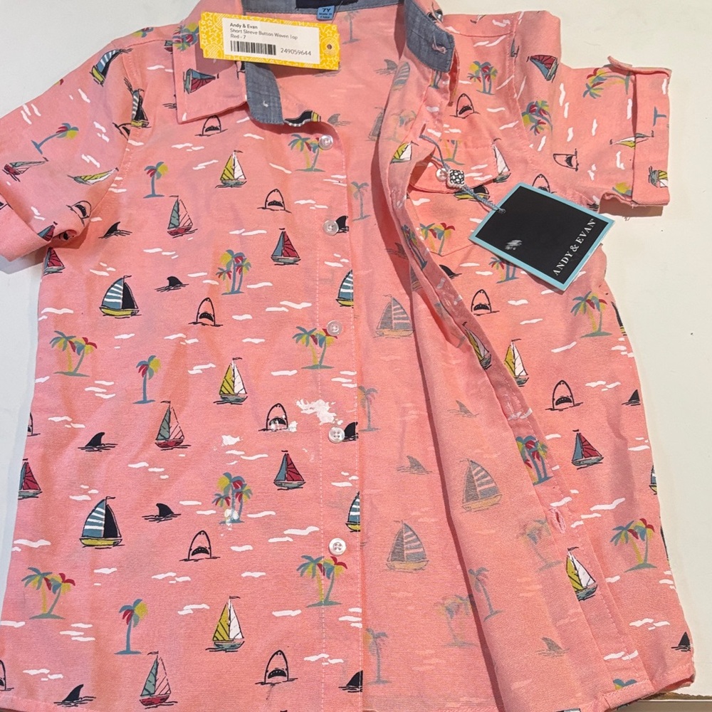 Andy and Evan Kids' Coral Sailboat Print Shirt NWT - Picture 6 of 7